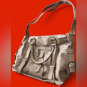 SOLD-Y2K-Era Boho Convertible Multi-Pocket Taupe Satchel / Shoulder Bag